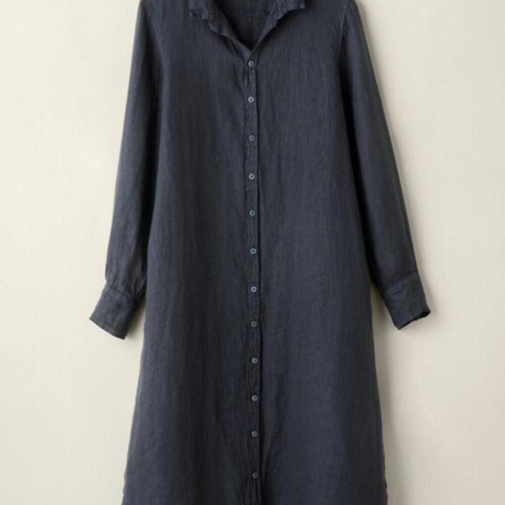 Black linen tunic dress with